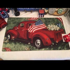 Red truck Patriotic Fourth of July floor mat